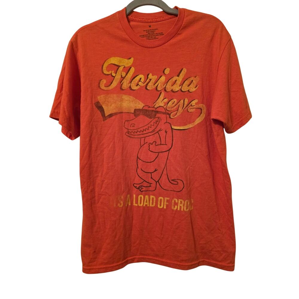 Florida Keys Men’s Medium Orange Crocodile Graphic Tee Retro Souvenir Shirt